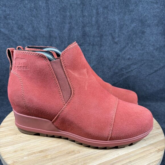 Sorel Evie II Chelsea Womens 10 Red Suede Boots‎ Slip On Wedge Pull On New - Picture 1 of 8